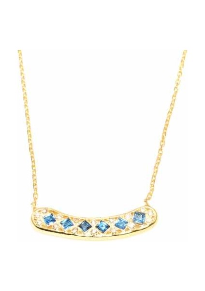 925 Ayar Gümüş Taşlı Kolye, Sarı - Mavi Beyaz Taş modelleri