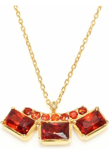 925 Ayar Gümüş 3 Taşlı Kolye, Sarı- Ateş Kırmızı Taş modelleri