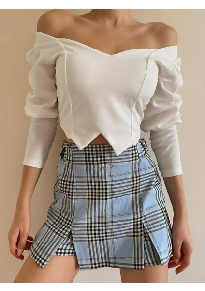 Kadın Kalp Yaka Uzun Kol Crop Bluz fiyatları