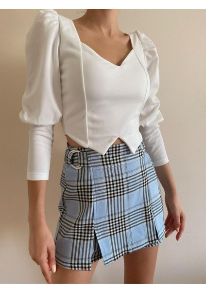 Kadın Kalp Yaka Uzun Kol Crop Bluz modelleri