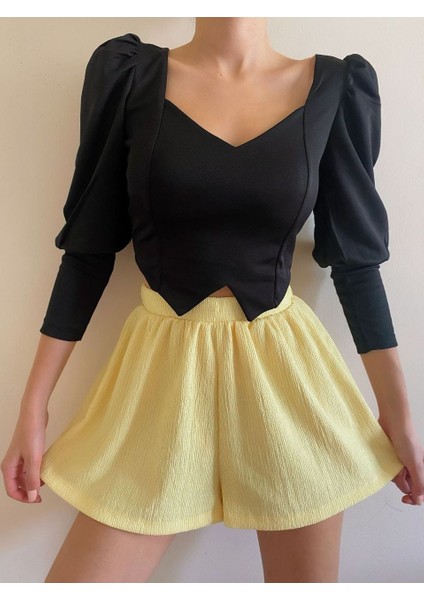 Kadın Kalp Yaka Uzun Kol Crop Bluz modelleri