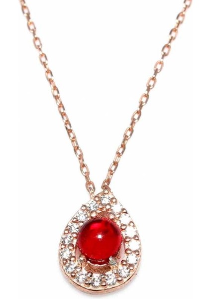 925 Ayar Rose Gümüş Rubilant Taşlı Damla Modeli Kolye