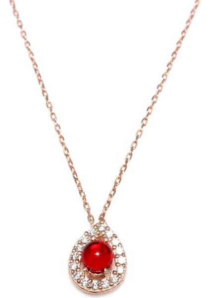 925 Ayar Rose Gümüş Rubilant Taşlı Damla Modeli Kolye fiyatları