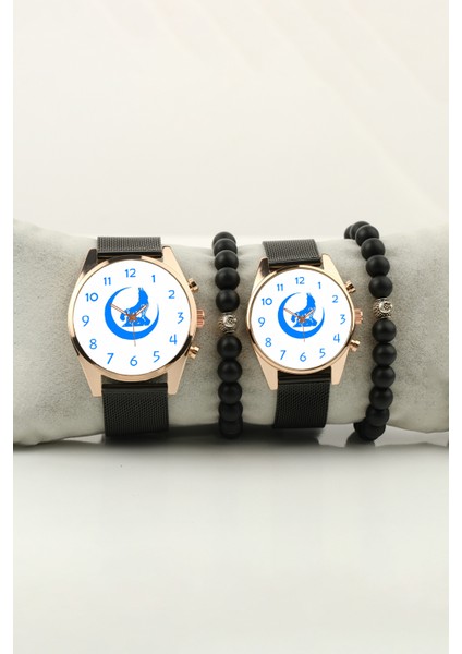 Bozkurt ve Hilal Temalı Çift Kol Saati Set Bileklik Hediye Bay Bayan