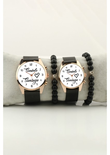 Seninle Sonsuza Kalp Gold Kasa Sevgili Çift Kol Saati Set Bileklik Hediye