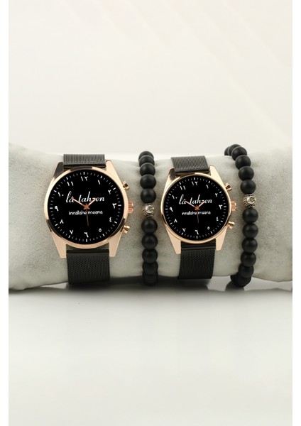 La Tahzen Tasarım Gold Kasa Çift Kol Saati Set Bileklik Hediye Bay Bayan