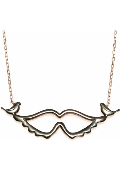 925 Ayar Gümüş Melek Kanadı Kolye, Pembe Siyah