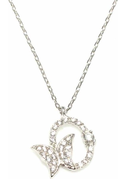 Çemberli Kelebek Modeli 925 Ayar Gümüş Kolye, Beyaz - Beyaz Taş fiyatları