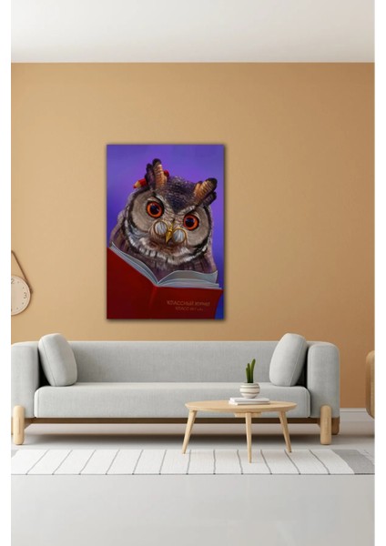 Dijital Baskılı Dekoratif Renkli Baykuş Desenli Ahşap Kanvas Tablo AR030420