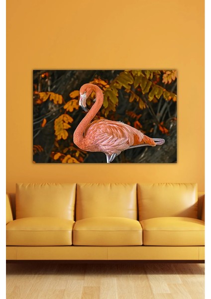 Dijital Baskılı Salon Oturma Odası Mutfak Flamingo Desenli Ahşap Kanvas Tablo AR030415
