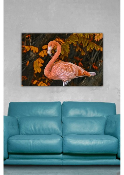 Dijital Baskılı Salon Oturma Odası Mutfak Flamingo Desenli Ahşap Kanvas Tablo AR030415