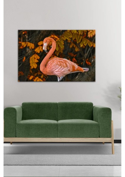 Dijital Baskılı Salon Oturma Odası Mutfak Flamingo Desenli Ahşap Kanvas Tablo AR030415