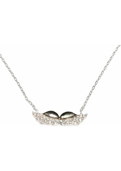 925 Ayar Gümüş Melek Kanadı Kolye, Beyaz - Beyaz Taş fiyatları