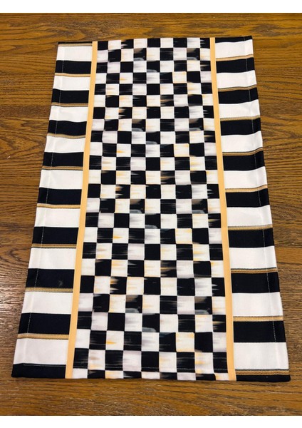 Tuğçe Demir Home Design Gold Çizgili Dama Desen Runner fiyatları