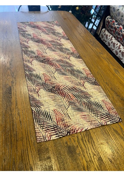 Tuğçe Demir Home Design Hasır Görünümlü Bordo Dal Desen Runner