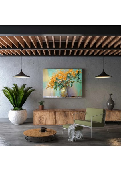 Yağlı Boya Görünümlü Golden Çiçek Kanvas Tablo AR030410 fiyatları