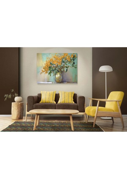 Yağlı Boya Görünümlü Golden Çiçek Kanvas Tablo AR030410 fırsatları