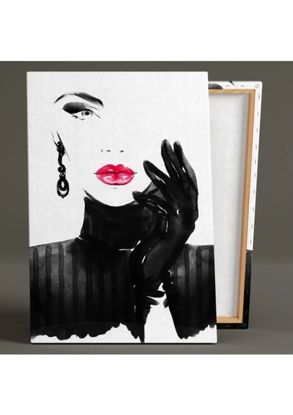 Kırmızı Rujlu Eli Çenesinde Duran Güzel Kadın Kuaför Makyaj Dekor Kanvas Tablo AR030117 fiyatları