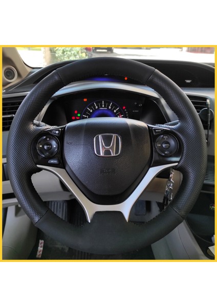 Honda Civic Fb7 Araca Özel Direksiyon Kılıfı (Nubuk Noktalı Siyah Dikişli)