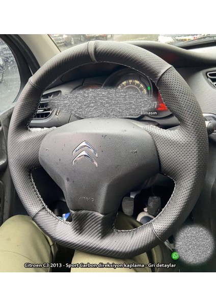 Citroen C3 2012 Araca Özel Direksiyon Kılıfı (Noktalı Karbon Yüzüklü)