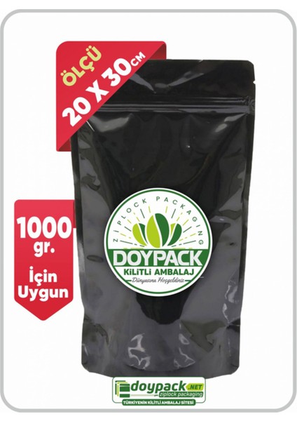 Parlak Siyah Alüminyum Kilitli Doypack 20X30 (1000 Gr.) - 100 Adet