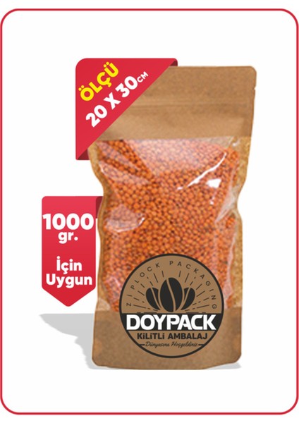 Geniş Pencereli Kraft Kilitli Doypack 20X30 (1000 Gr.) - 50 Adet