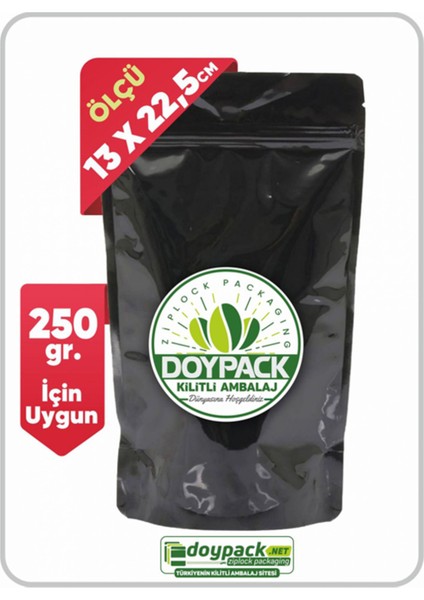 Parlak Siyah Alüminyum Kilitli Doypack 13X22,5 (250 Gr.) - 500 Adet