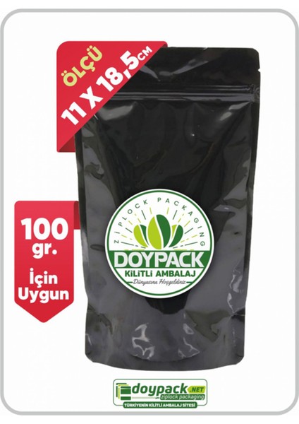Parlak Siyah Alüminyum Kilitli Doypack 11X18,5 (100 Gr.) - 100 Adet