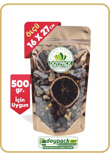 Şeffaf Metalize Gold Doypack 16X27 (100 Adet)