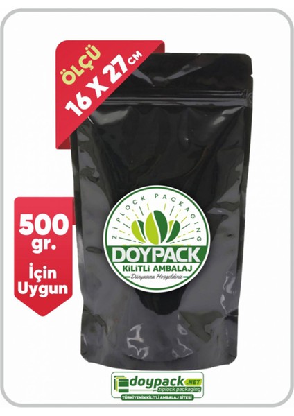 Parlak Siyah Alüminyum Kilitli Doypack 16X27 (500 Gr.) - 500 Adet