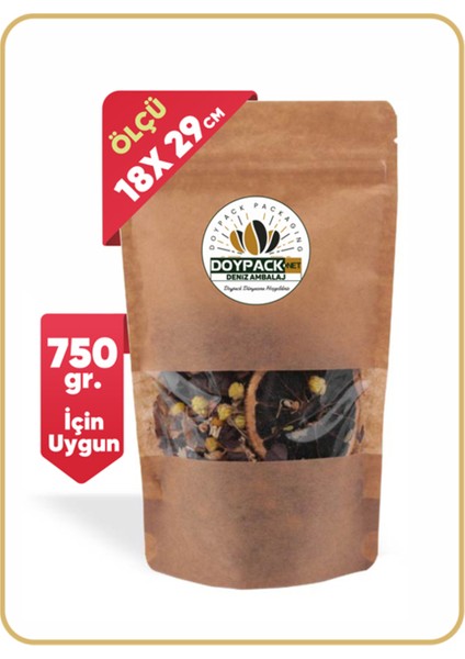 Kraft Pencereli Kilitli Doypack 18X29 (750 Gr.) - 250 Adet