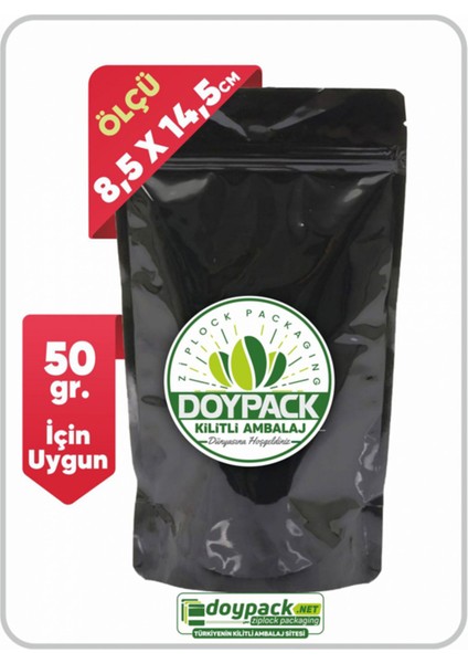 Parlak Siyah Alüminyum Kilitli Doypack 8,5X14,5 (50 Gr.) - 50 Adet