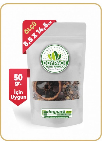 Beyaz Kraft Pencereli Kilitli Doypack 8,5X14,5 (50 Gr.) - 100 Adet