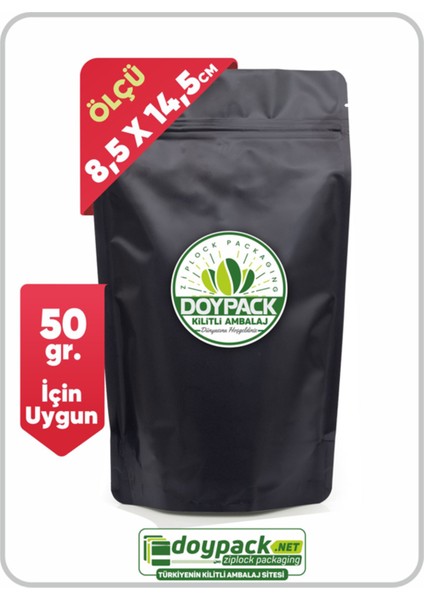 Mat Siyah Kilitli Doypack 8,5X14,5 (50 Gr.) - 250 Adet