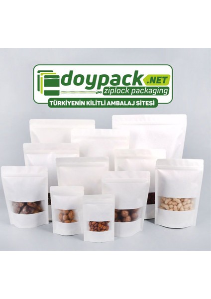 Beyaz Kraft Pencereli Kilitli Doypack 16X27 (500 Gr.) - 250 Adet