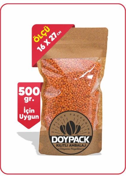 Geniş Pencereli Kraft Kilitli Doypack 16X27 (500 Gr.) - 50 Adet