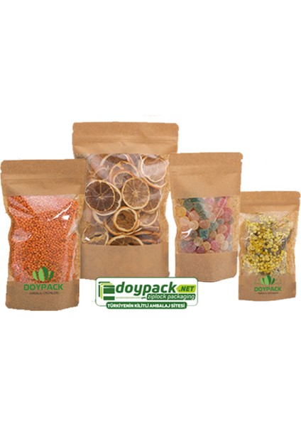 Geniş Pencereli Kraft Kilitli Doypack 16X27 (500 Gr.) - 50 Adet fiyatları