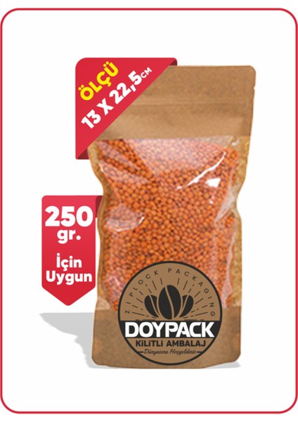Geniş Pencereli Kraft Kilitli Doypack 13X22,5 (250 Gr.) - 50 Adet