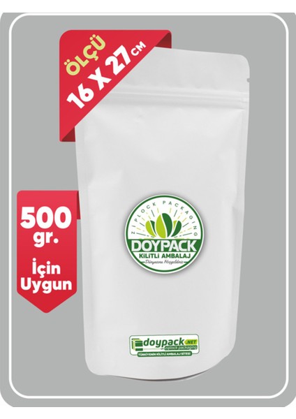 Mat Beyaz Kilitli Doypack 16X27 (500 Gr.) - 250 Adet