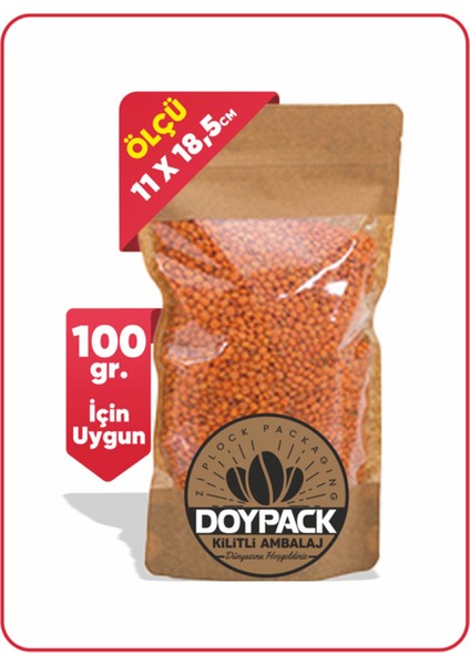 Geniş Pencereli Kraft Kilitli Doypack 11X18,5 (100 Gr.) - 50 Adet