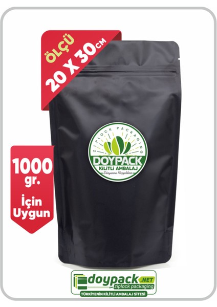 Mat Siyah Kilitli Doypack 20X30 (1000 Gr.) - 50 Adet