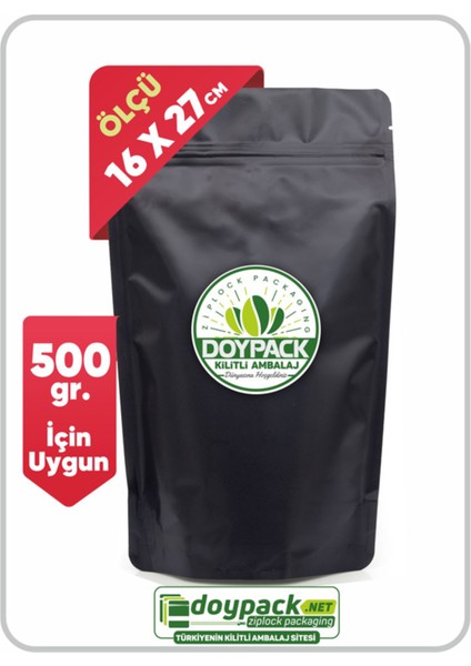 Mat Siyah Kilitli Doypack 16X27 (500 Gr.) - 50 Adet