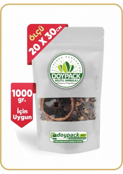 Beyaz Kraft Pencereli Kilitli Doypack 20X30 (1000 Gr.) - 100 Adet