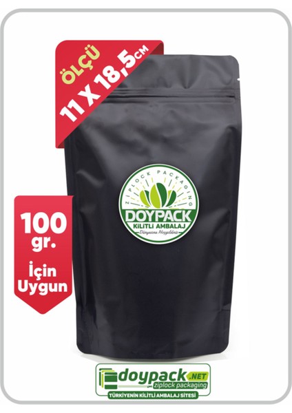 Mat Siyah Kilitli Doypack 11X18,5 (100 Gr.) - 50 Adet