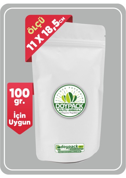 Mat Beyaz Kilitli Doypack 11X18,5 (100 Gr.) - 50 Adet