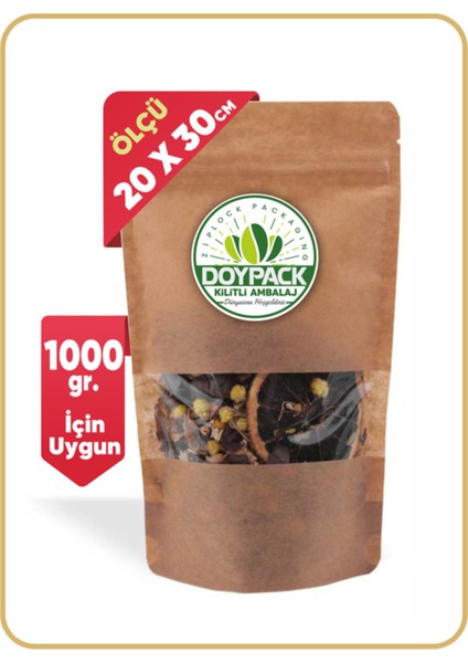 Kraft Pencereli Kilitli Doypack 20X30 (1000 Gr.) - 50 Adet