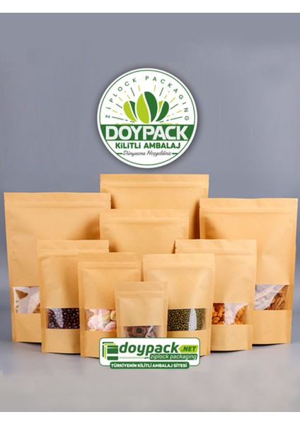 Kraft Pencereli Kilitli Doypack 20X30 (1000 Gr.) - 50 Adet