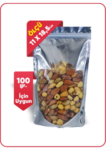 Şeffaf Metalize Kilitli Doypack 11X18,5 (100 Gr.) - 100 Adet
