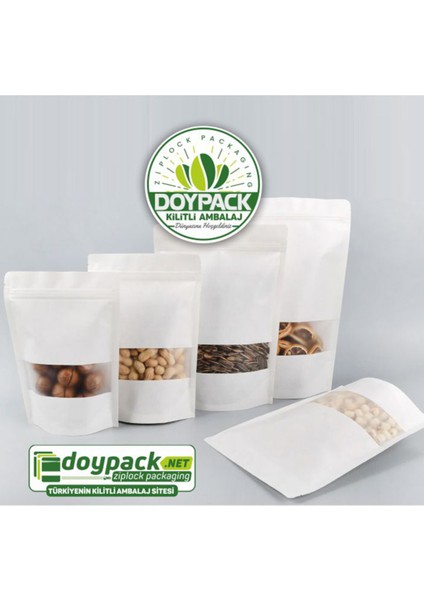 Beyaz Kraft Pencereli Kilitli Doypack 16X27 (500 Gr.) - 100 Adet modelleri