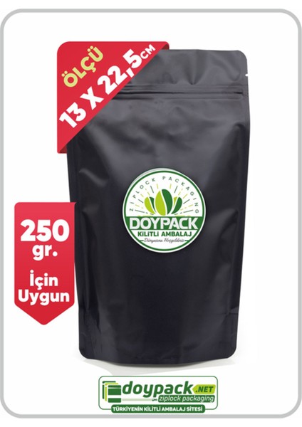 Mat Siyah Kilitli Doypack 13X22,5 (250 Gr.) - 100 Adet